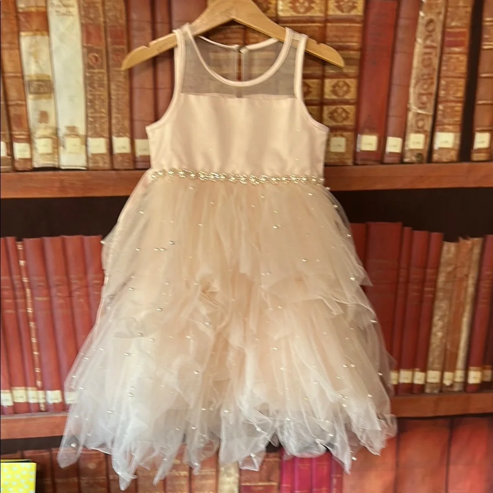 American Princess Blush Pink Tulle Flower Girl Dress Pearl Formal 4T